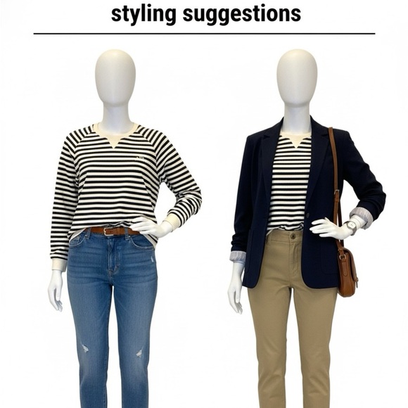 The Upside Navy and White Stripe Long Sleeve Pullover T-shirt Coastal sweatshirt - Picture 4 of 8